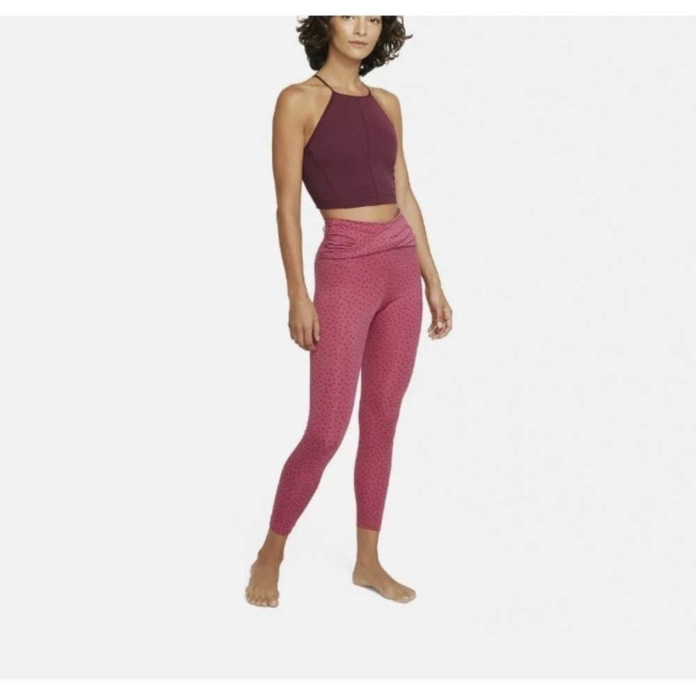 Nike Womens Beet Pink Dots‎ Dri-FIT Twist-Waist High-Rise 7/8 Leggings Sz M $70